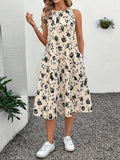 Women's Sleeveless Floral Maxi Dress with Pockets