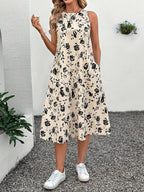 Women's Sleeveless Floral Maxi Dress with Pockets