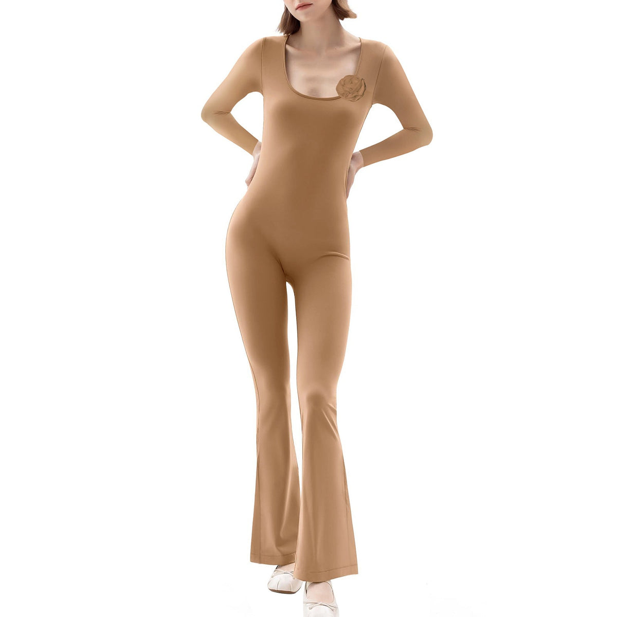 Form-Fitting Long-Sleeve Jumpsuit with Sculptural Details