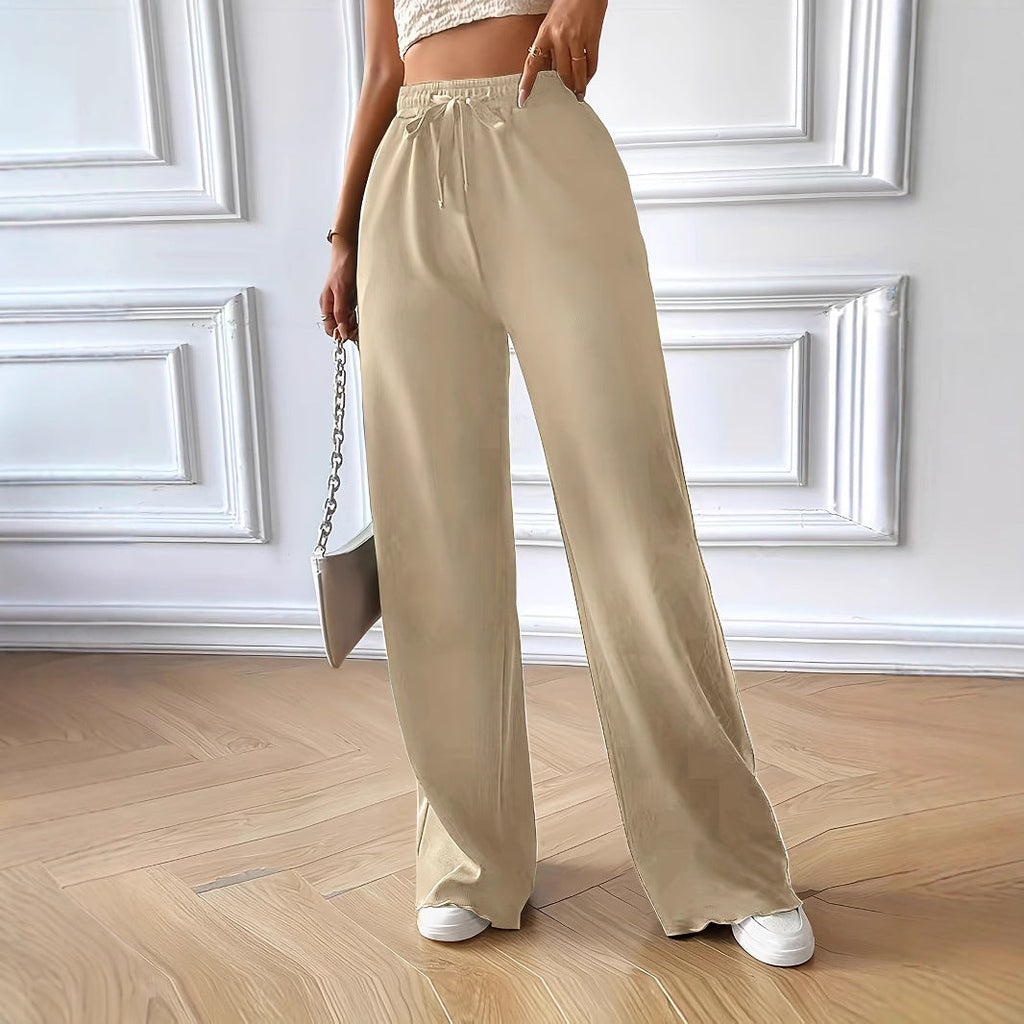 Women's Flowy Palazzo Pants with Elastic Waist and Drawstring
