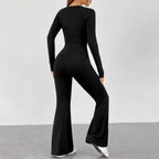 Women's Long-Sleeve Jumpsuit with Square Neck and Wide Leg