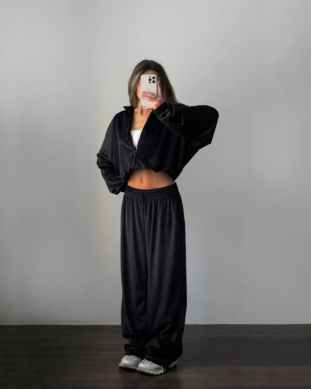 Women's Casual Lounge Two-Piece Set with Oversized Zip Jacket and Wide Leg Pants
