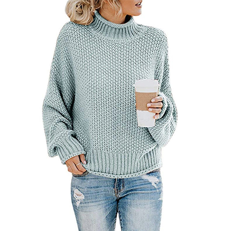 Women's Cotton Knit Sweater with High Collar