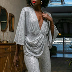 Women's Glamorous Sequin Jumpsuit with Wide Leg