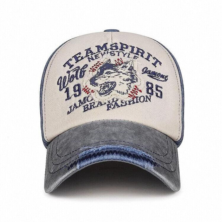 Men's Vintage-Inspired Wolf Graphic Baseball Cap