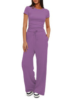 Women's Comfortable Lounge Set with Elastic Waist and Wide Cut