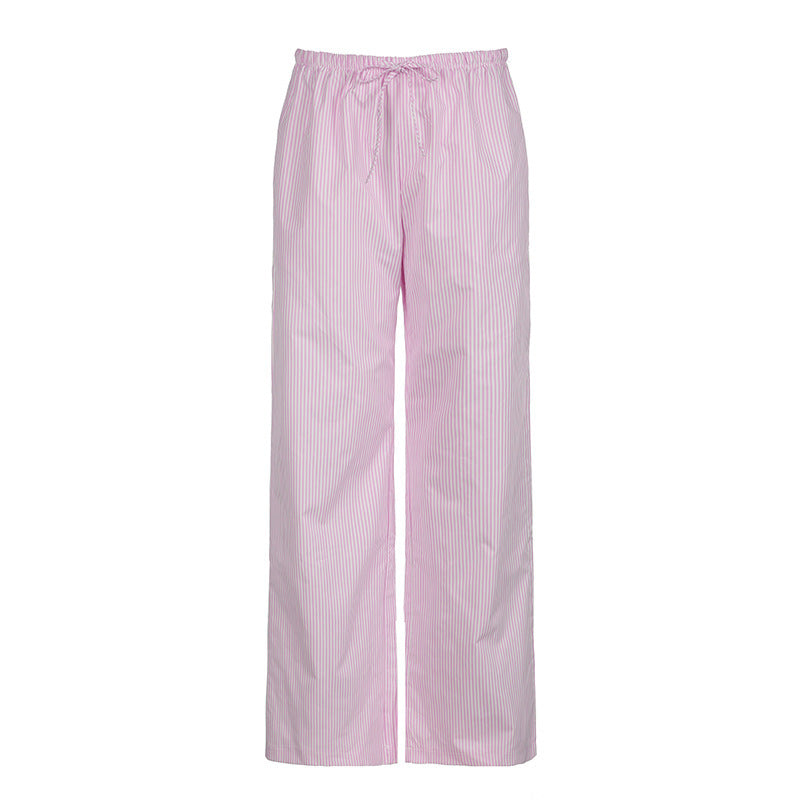 Women's Relaxed Cotton Pants with Light Stripe Pattern