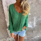 Women's Comfortable Textured V-Neck Long Sleeve Sweatshirt