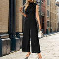 Elegant Women's Jumpsuit with Waterfall Neckline and Wide Leg