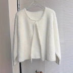 Women's Fluffy Cardigan with Pearl Detail