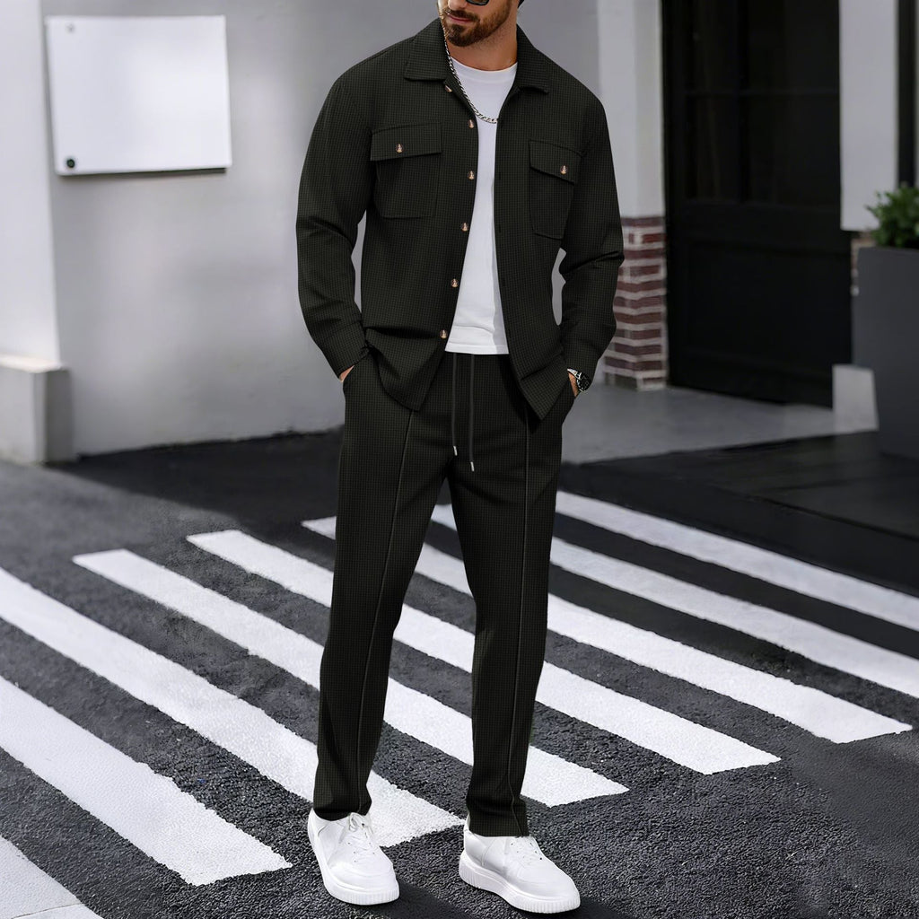 Men's Waffle Structure Shirt Jacket and Relax Pants Set
