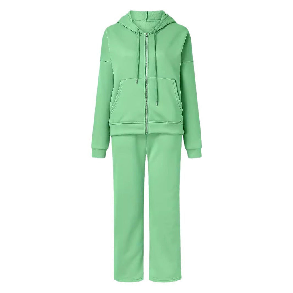Women Comfortable and Stylish Loungewear Suit with Zip Hoodie and Wide Leg