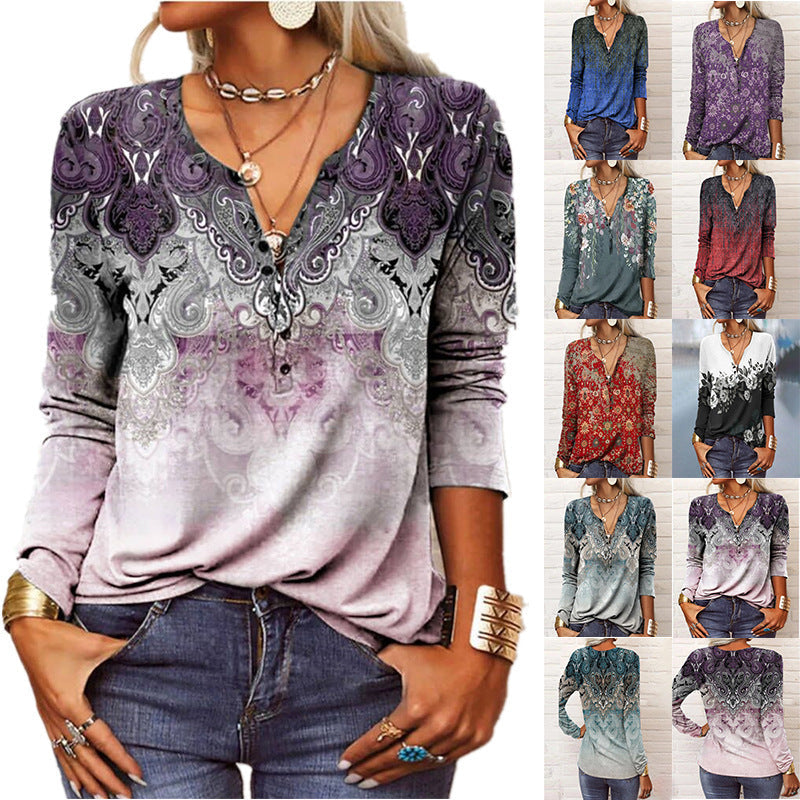 Women's Long-Sleeve Casual Shirt with Playful Pattern