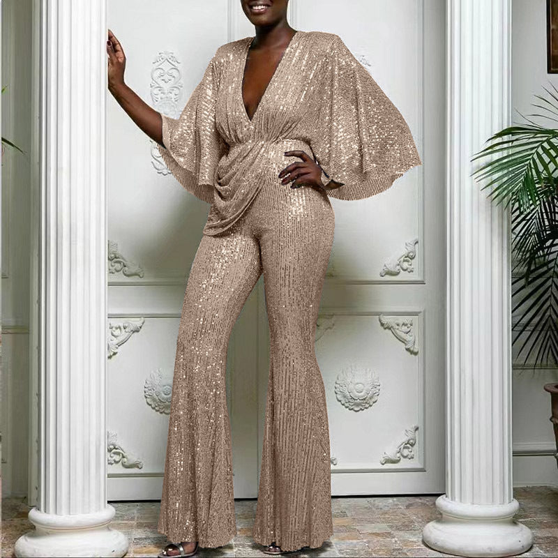 Women's Glamorous Sequin Jumpsuit with Wide Leg