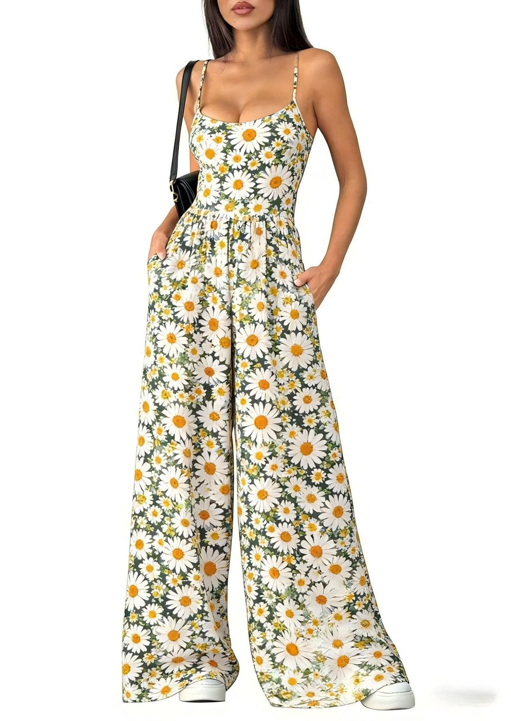 Women's Elegant Geometric Print Wide-Leg Jumpsuit