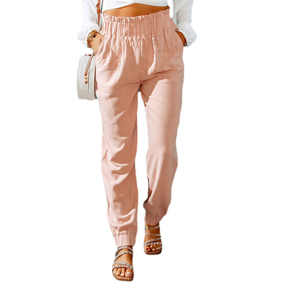 Women's Elegant Casual Trousers with Elastic Waist and Side Pockets