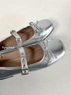 Women's Ballet Flats with Bow Accent and Adjustable Strap