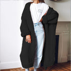 Women's Chunky Knit Coat with Voluminous Sleeves and Relaxed Fit