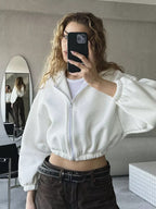 Women's Cropped Hoodie with Oversized Sleeves