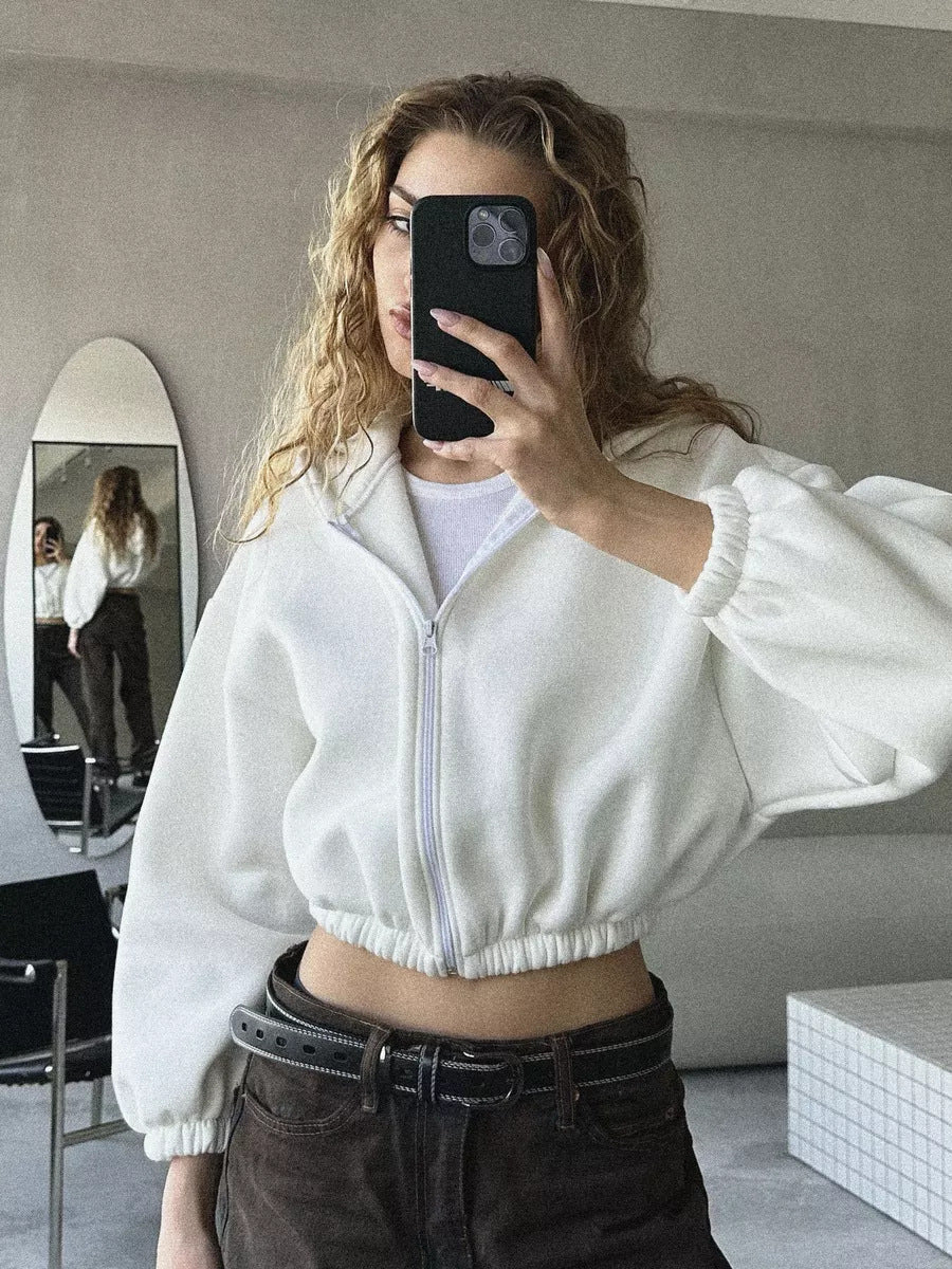Women's Cropped Hoodie with Oversized Sleeves