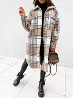 Women's Plaid Oversized Shirt Coat with Pockets
