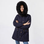 Women's Insulated Parka with Detachable Faux Fur Collar and Adjustable Waist