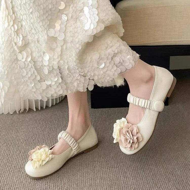 Women's Ballet Flats with Floral Decor and Elastic Strap