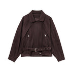 Women's Elegant Suede-Look Jacket with Fashionable Buckles and Practical Pockets