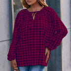 Blouse with Plaid Pattern and Bow Detail