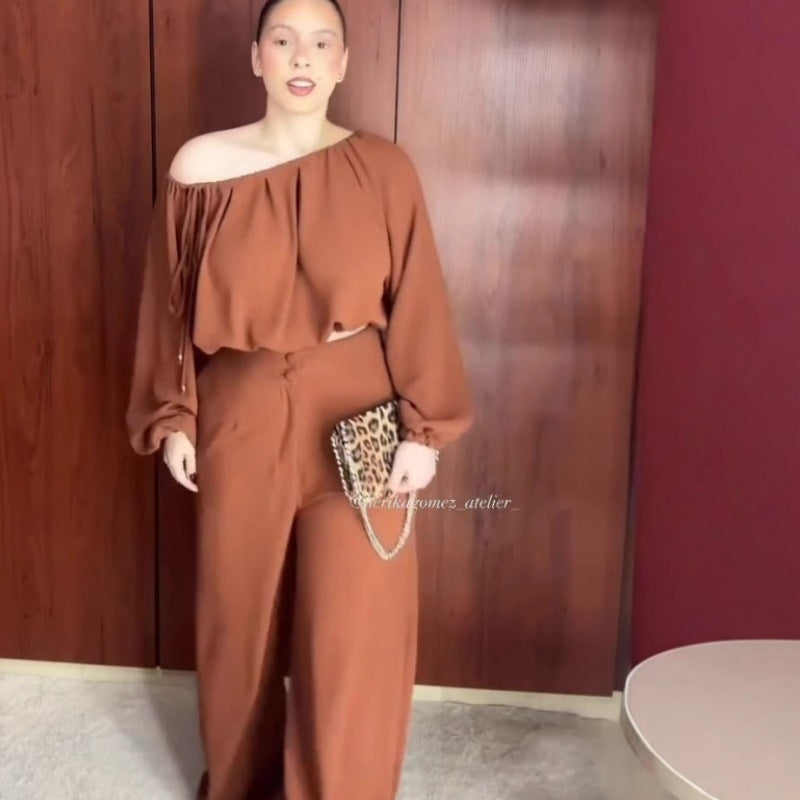 Off-Shoulder Top and Wide-Leg Pants Set