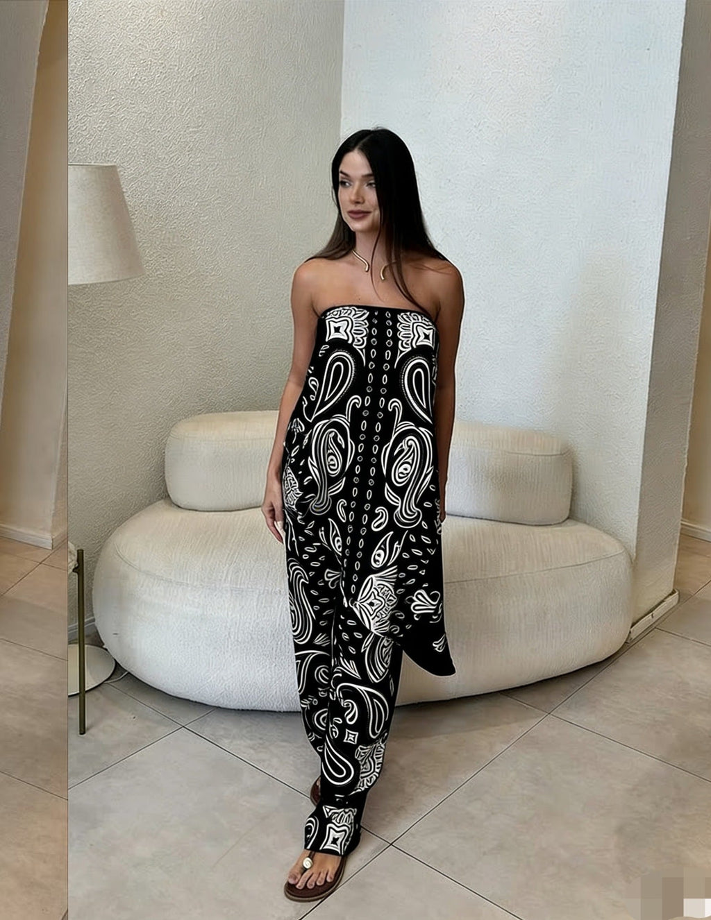 Women's Casual Wide-Leg Jumpsuit with Pattern