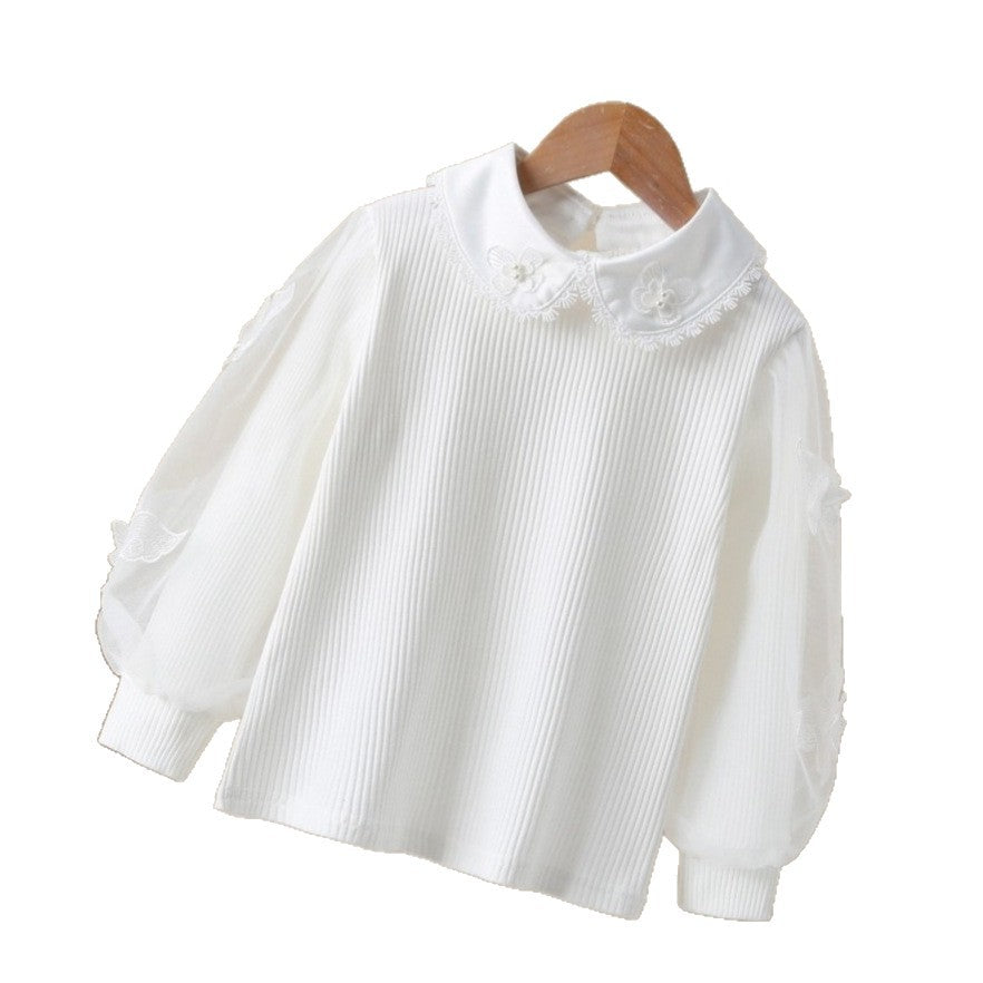 Women's Blouse with Elegant Puff Sleeves and Ruffled Collar