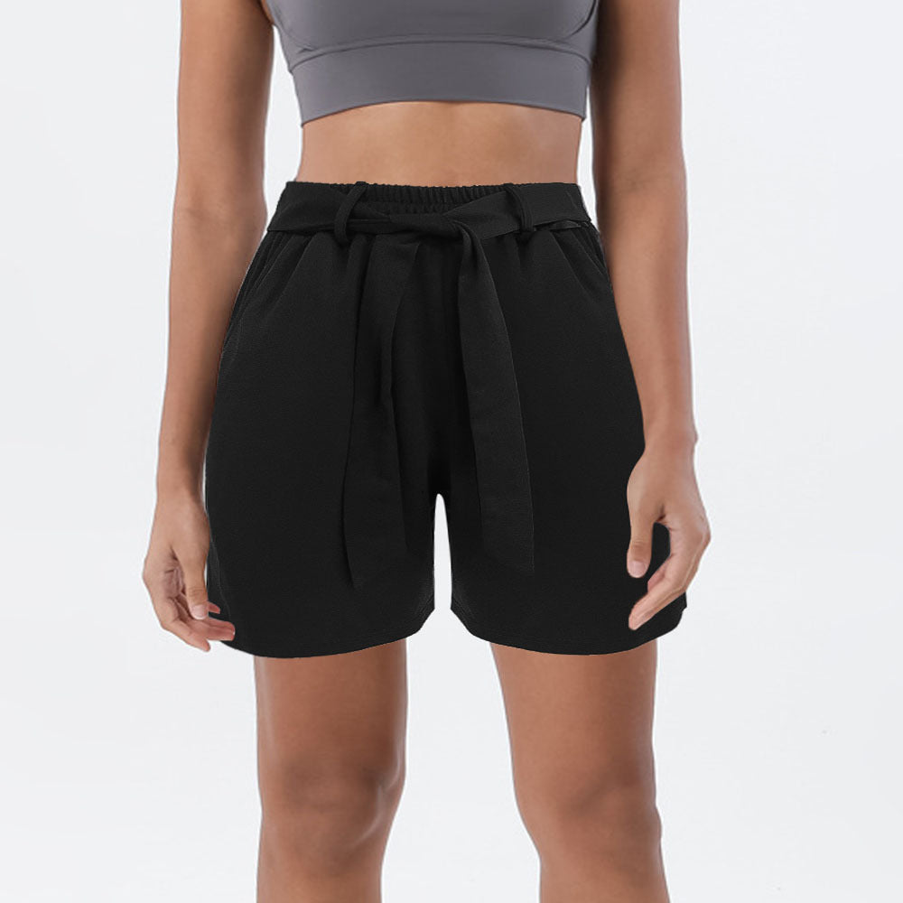 Women's Casual Pants with Elastic Waist and Side Tie Belt