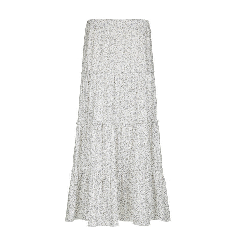 Women's Maxi Skirt with Floral Ruffle Details and Elastic Waistband