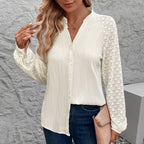 Women's Blouse with Elegant Lace Sleeves and Textured Fabric
