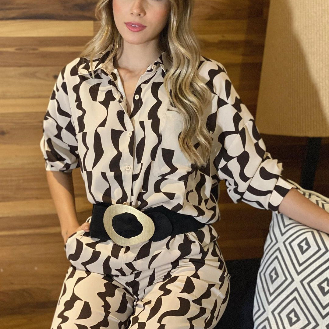 Women's Graphic Print Blouse and Pants Set