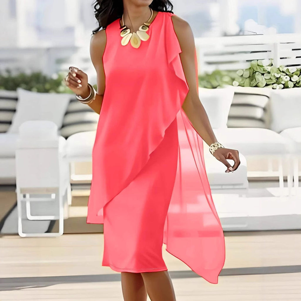 Women's Asymmetrical Chiffon Dress with Flowing Cut