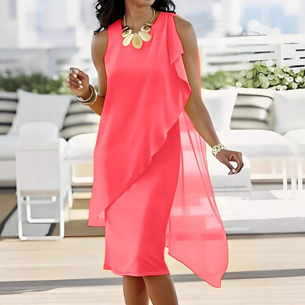 Women's Asymmetrical Chiffon Dress with Flowing Cut