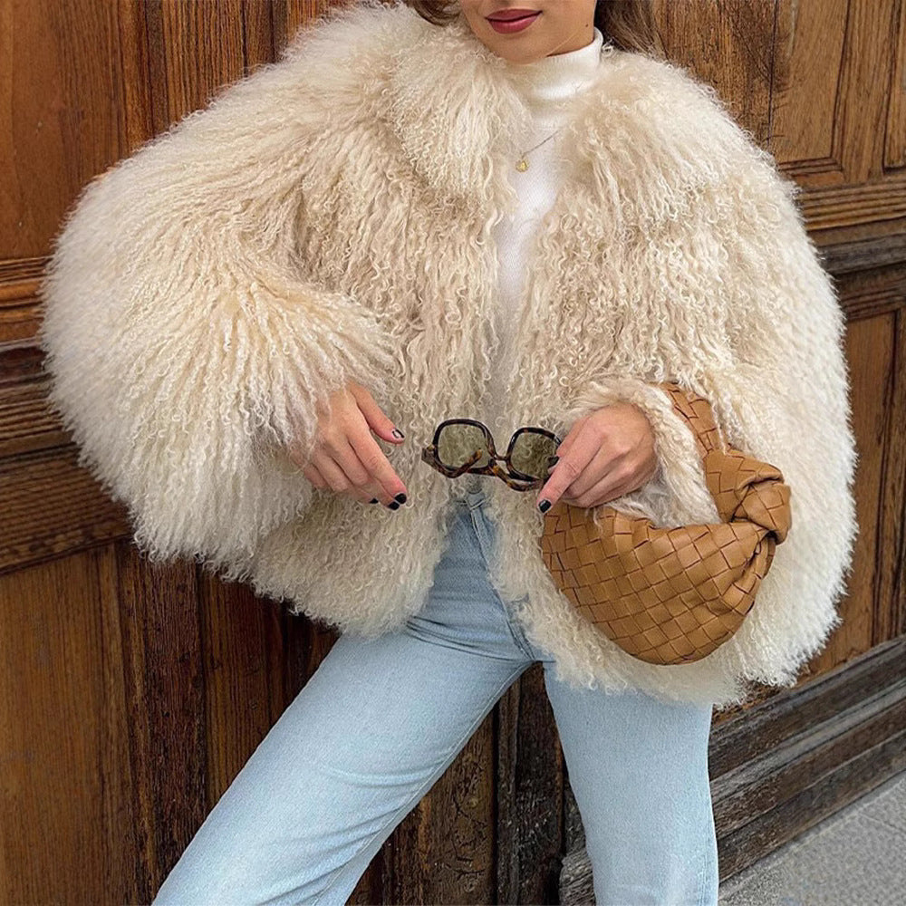 Women's Elegant Faux Fur Coat with High Collar
