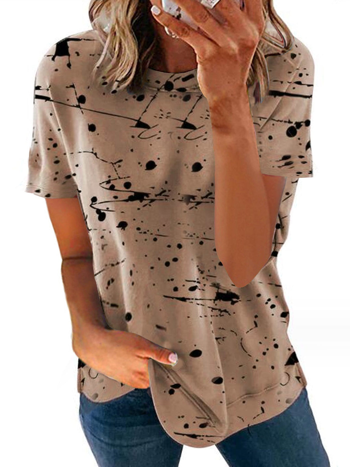 Women's Creative Short-Sleeve T-Shirt with Modern Splatter Design