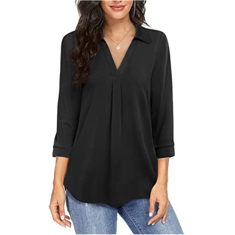 V-Neck Blouse with Short Sleeves