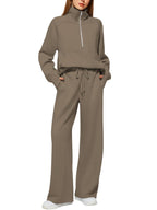 Women's Casual Sweatpants Suit with High Collar and Kangaroo Pocket