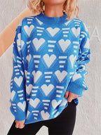 Women's Knit Sweater in Modern Heart Design with Wide Cut