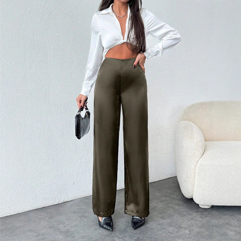 Women's Elegant High-Waisted Satin Wide-Leg Trousers
