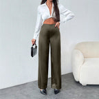 Women's Elegant High-Waisted Satin Wide-Leg Trousers