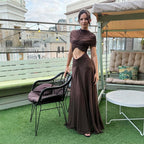 Women's Elegant Wrap Top and Flowing Skirt Set