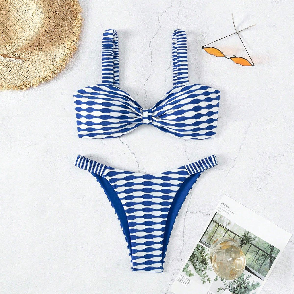 Women's Bandeau Bikini with Unique Pattern and Adjustable Straps