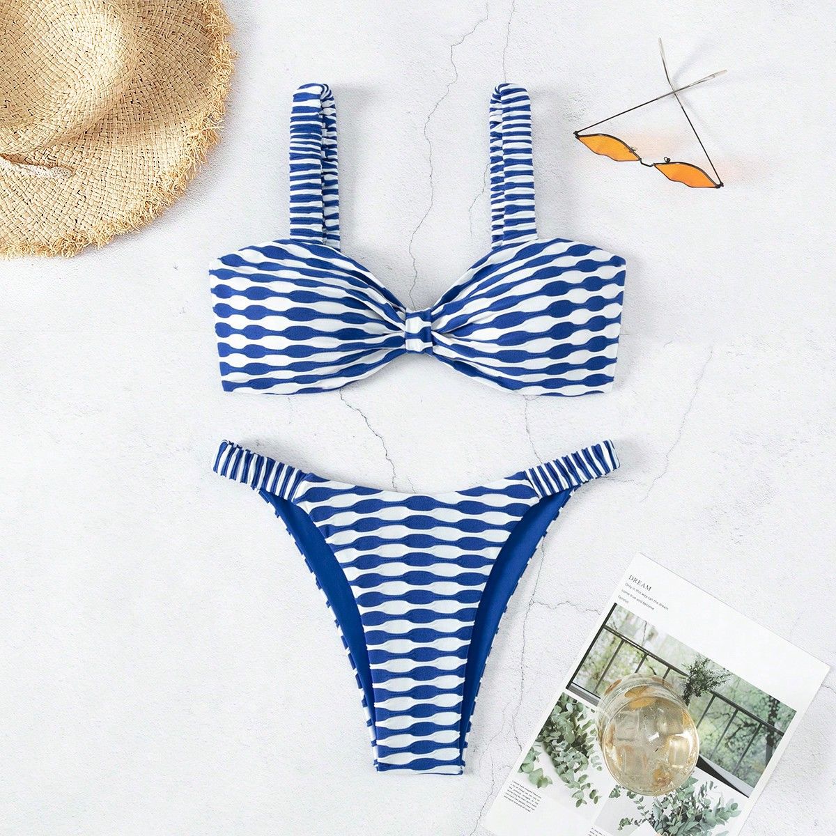 Women's Bandeau Bikini with Unique Pattern and Adjustable Straps