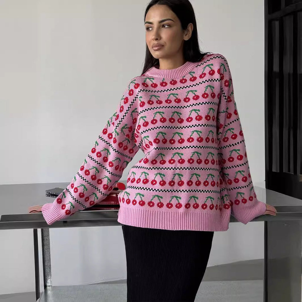 Women's Patterned Sweater with Fruity Design