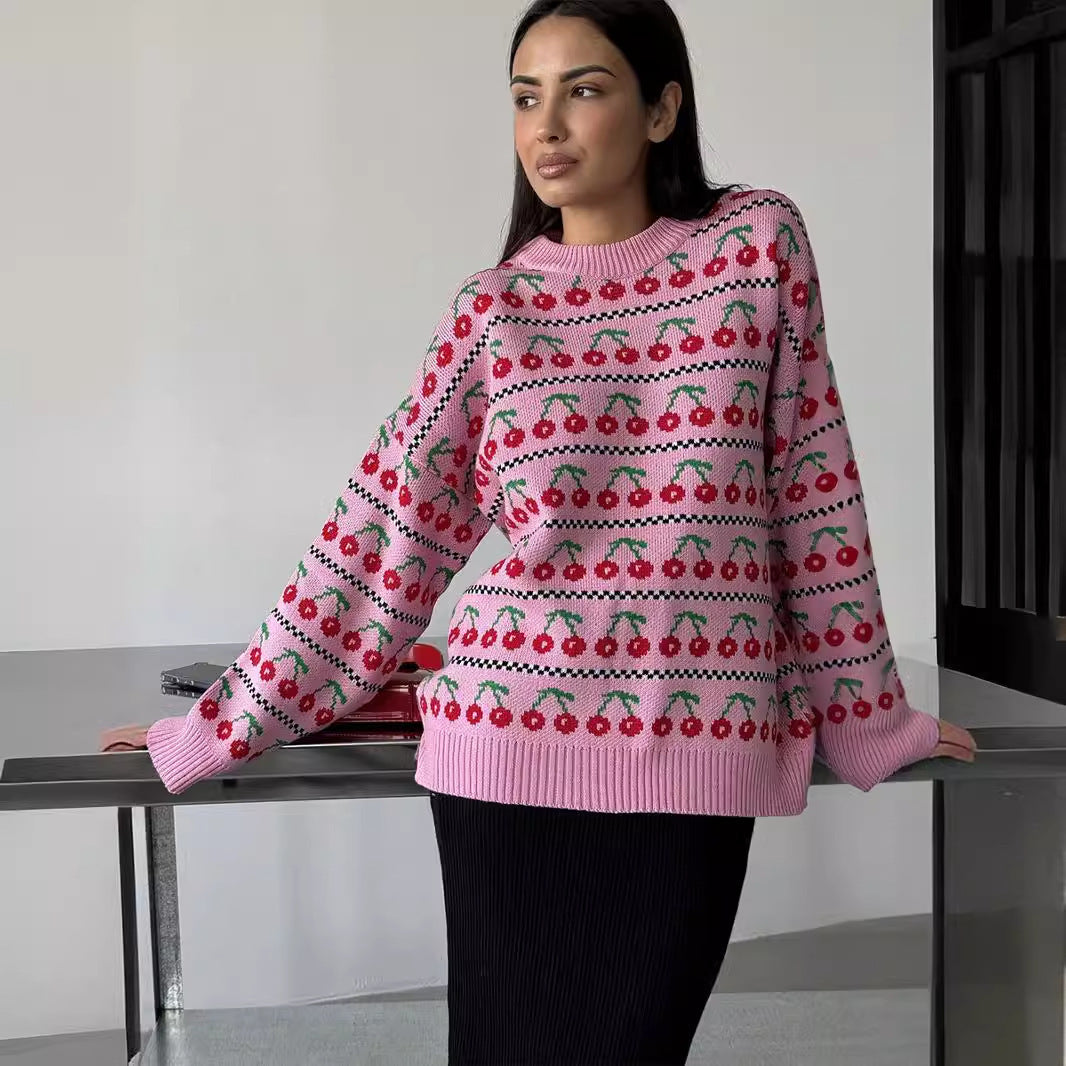 Women's Patterned Sweater with Fruity Design